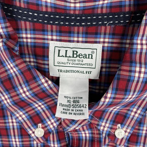 LL Bean Shirt Mens XL Red White Blue Plaid Traditional Fit Button Down Long Slv - Picture 3 of 10